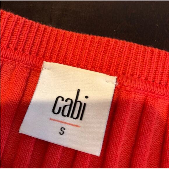 Cabi bright orange trumpet sleeve ribbed snap front cardigan size Small #5285 - Picture 7 of 16